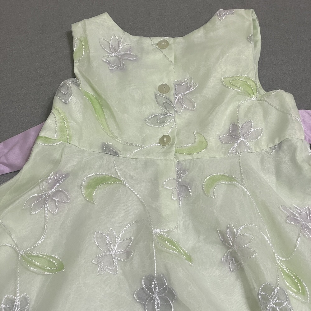 Dress Girls Sz 3T Green Lavender‎ Layered Sheer Embroidered Bow 90s Puff Fancy - Picture 14 of 16